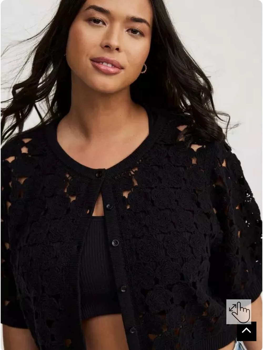 Torrid Crochet Shrug Black Rose Detail- Size 0